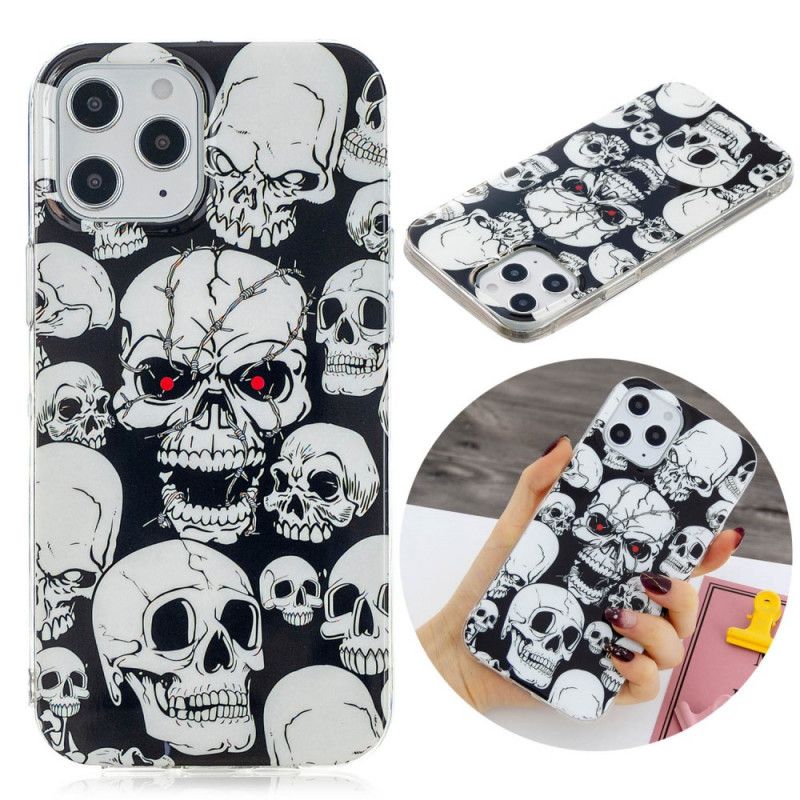 Hoesje iPhone 12 Pro Max Telefoonhoesje Aandacht Fluorescerende Schedels