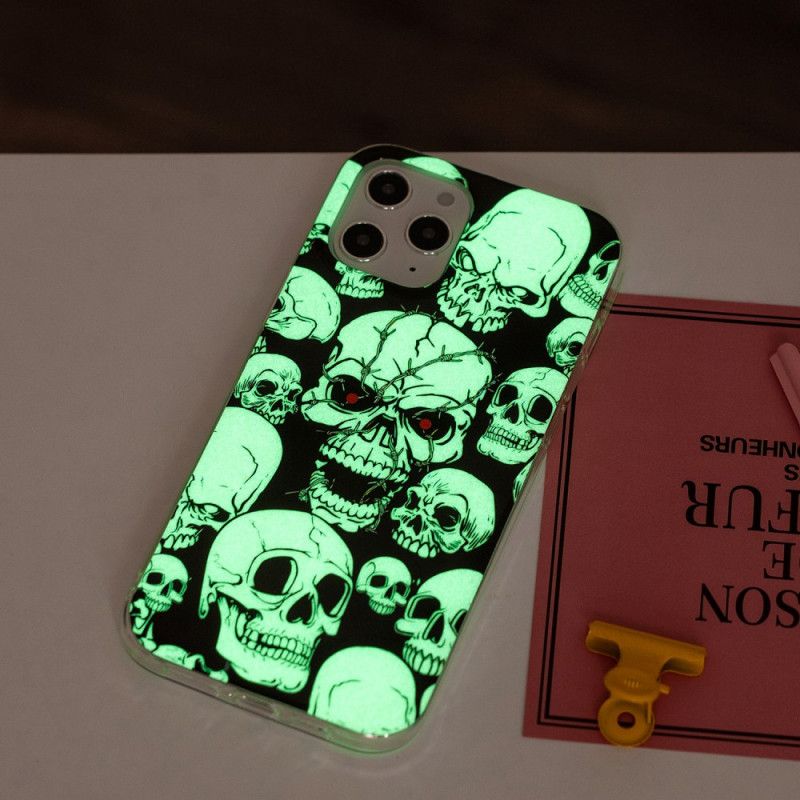 Hoesje iPhone 12 Pro Max Telefoonhoesje Aandacht Fluorescerende Schedels