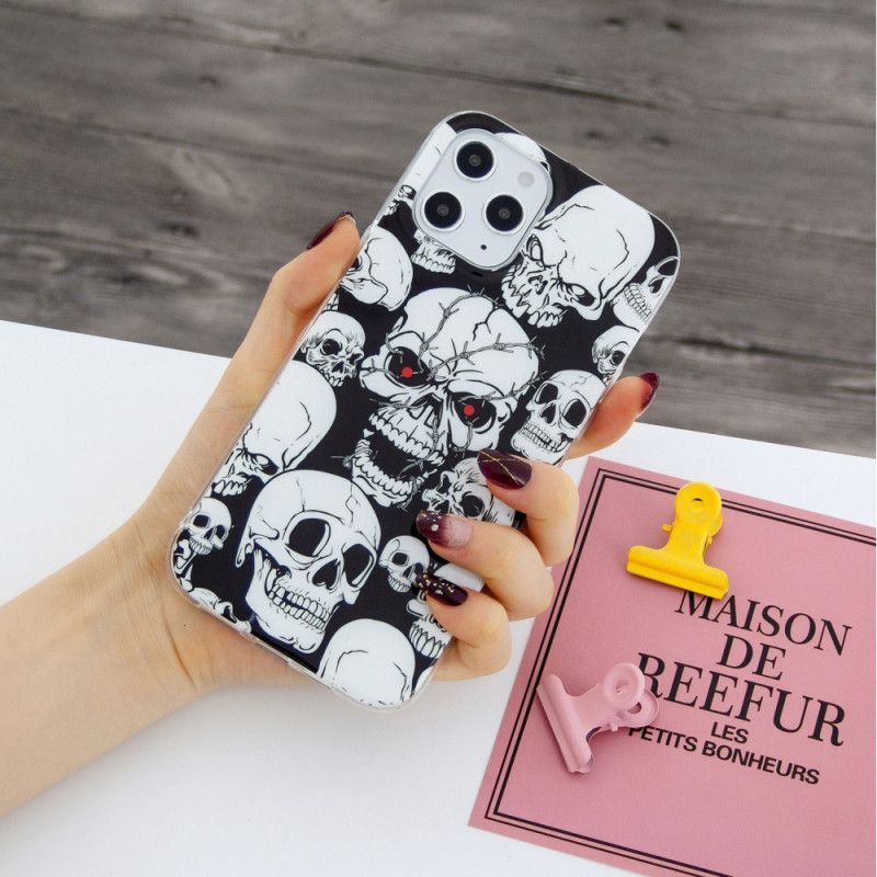 Hoesje iPhone 12 Pro Max Telefoonhoesje Aandacht Fluorescerende Schedels