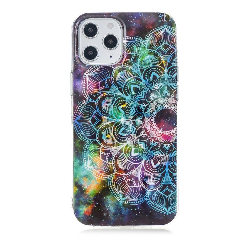 Hoesje iPhone 12 Pro Max Turkoois Zwart Fluorescerende Bloemenreeks