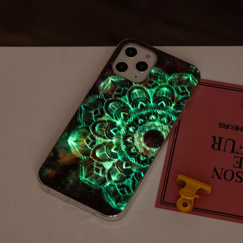 Hoesje iPhone 12 Pro Max Turkoois Zwart Fluorescerende Bloemenreeks