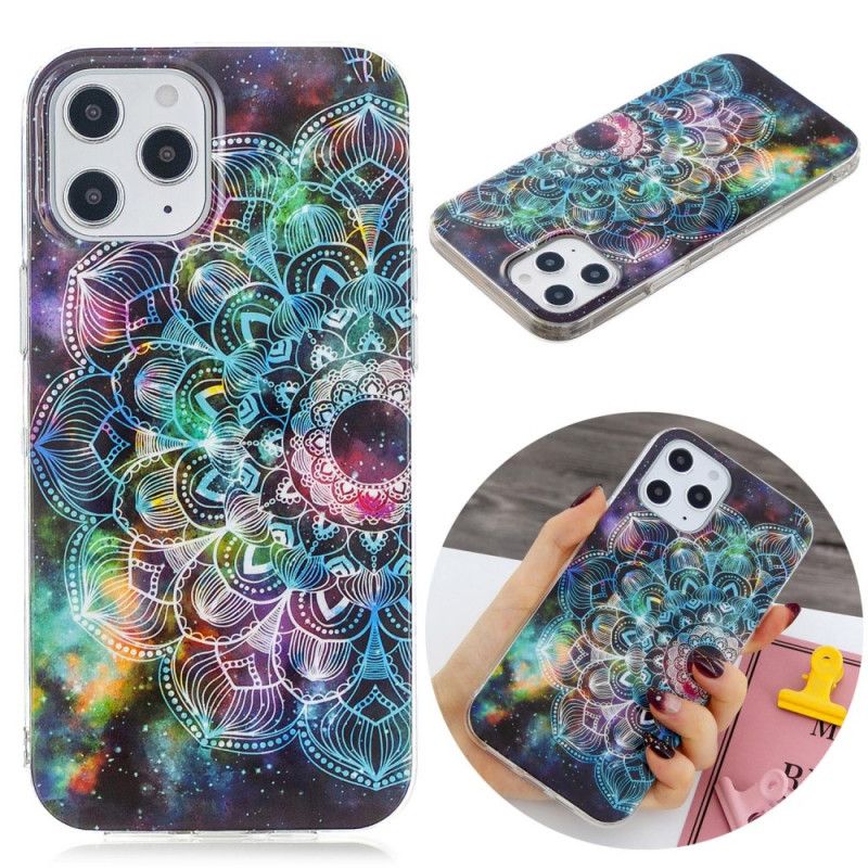 Hoesje iPhone 12 Pro Max Turkoois Zwart Fluorescerende Bloemenreeks
