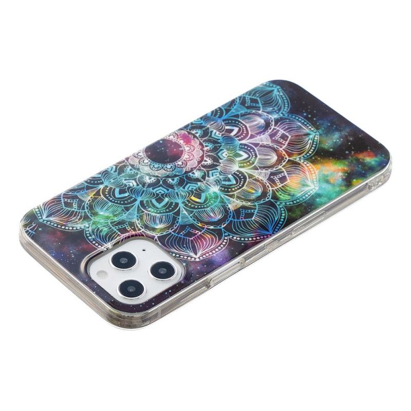 Hoesje iPhone 12 Pro Max Turkoois Zwart Fluorescerende Bloemenreeks