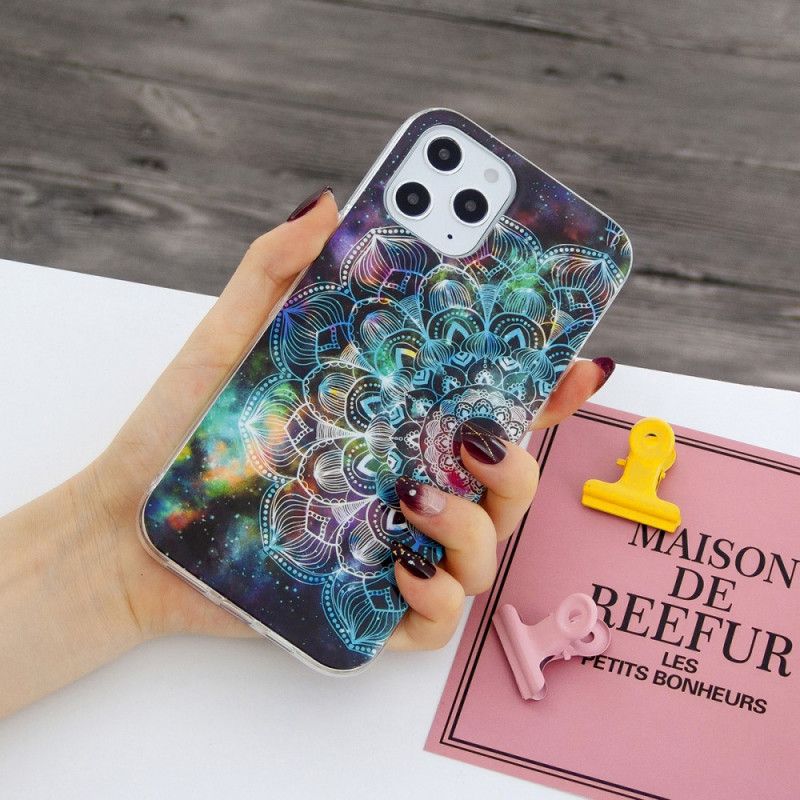 Hoesje iPhone 12 Pro Max Turkoois Zwart Fluorescerende Bloemenreeks