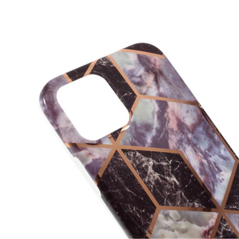 Hoesje iPhone 12 Pro Max Wit Zwart Geometrie Van Siliconenmarmer