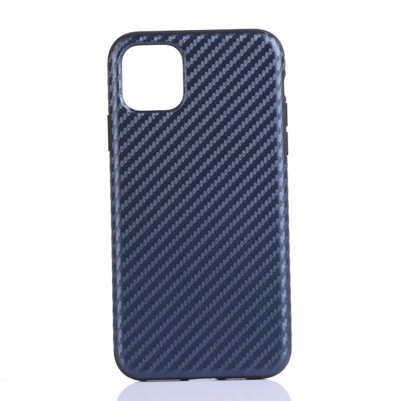 Hoesje voor iPhone 12 Pro Max Donkerblauw Zwart Koolstofvezeltextuur