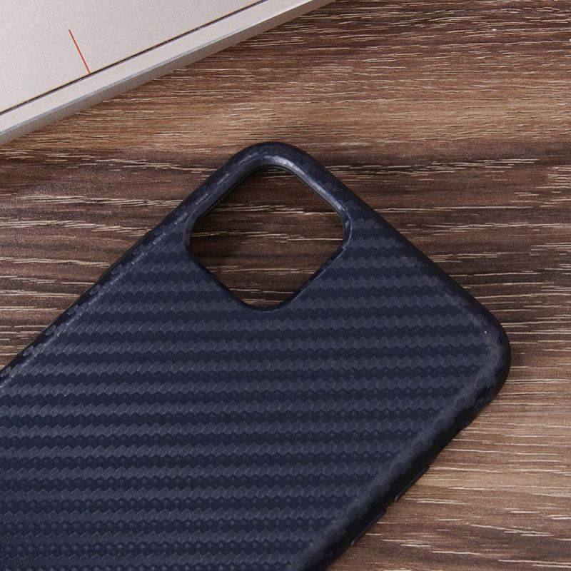 Hoesje voor iPhone 12 Pro Max Donkerblauw Zwart Koolstofvezeltextuur