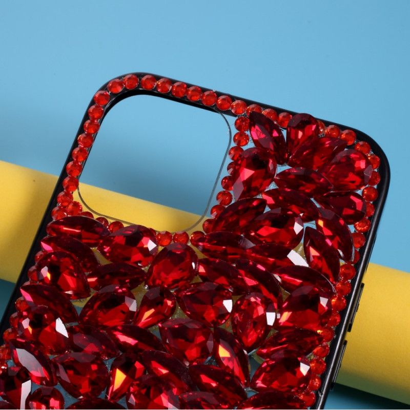 Hoesje voor iPhone 12 Pro Max Siliconen En Rode Steentjes