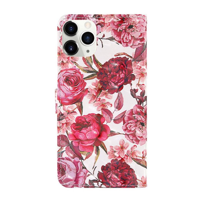 Leren Hoesje iPhone 12 Pro Max Rood Wit Lichte Vlekjes Bloemen Met Riempje