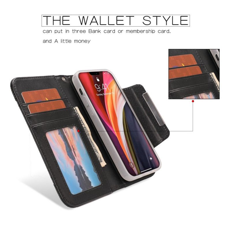 Leren Hoesje iPhone 12 Pro Max Rood Zwart Afneembare Schaal