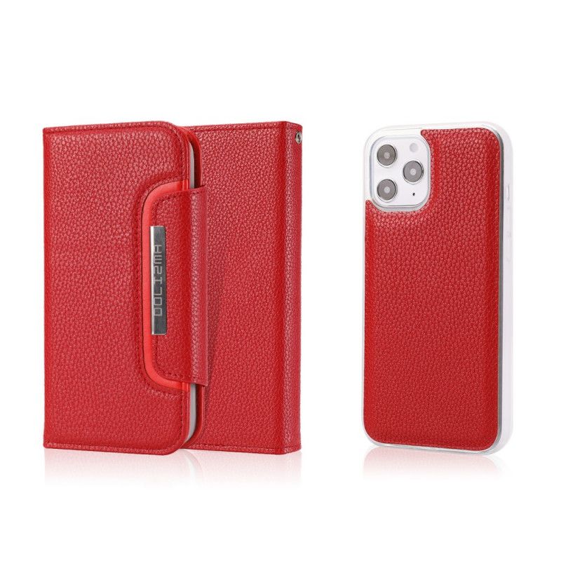 Leren Hoesje iPhone 12 Pro Max Rood Zwart Afneembare Schaal
