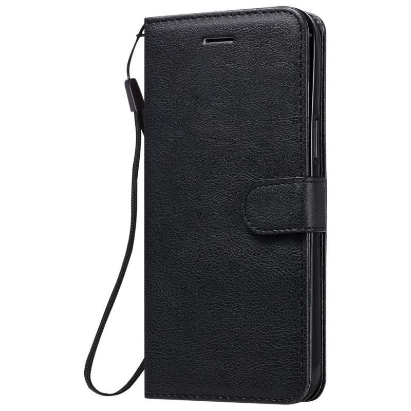 Leren Hoesje iPhone 12 Pro Max Rood Zwart Effen Kleurenserie Met Riem