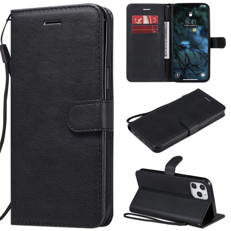 Leren Hoesje iPhone 12 Pro Max Rood Zwart Effen Kleurenserie Met Riem