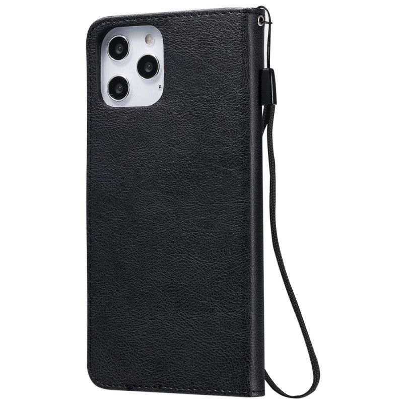 Leren Hoesje iPhone 12 Pro Max Rood Zwart Effen Kleurenserie Met Riem
