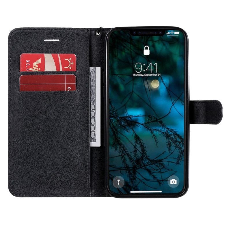Leren Hoesje iPhone 12 Pro Max Rood Zwart Effen Kleurenserie Met Riem