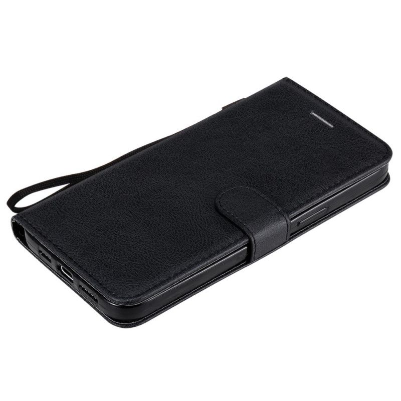 Leren Hoesje iPhone 12 Pro Max Rood Zwart Effen Kleurenserie Met Riem