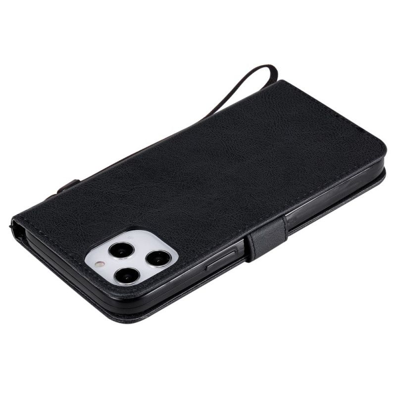Leren Hoesje iPhone 12 Pro Max Rood Zwart Effen Kleurenserie Met Riem