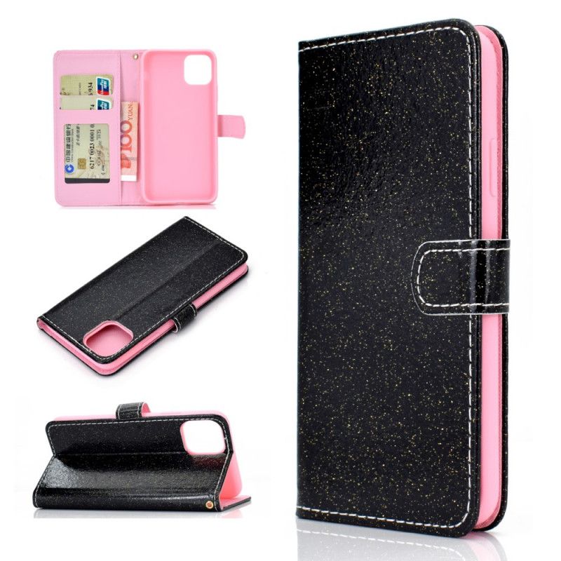 Leren Hoesje iPhone 12 Pro Max Rood Zwart Pailletten