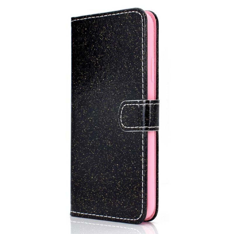 Leren Hoesje iPhone 12 Pro Max Rood Zwart Pailletten
