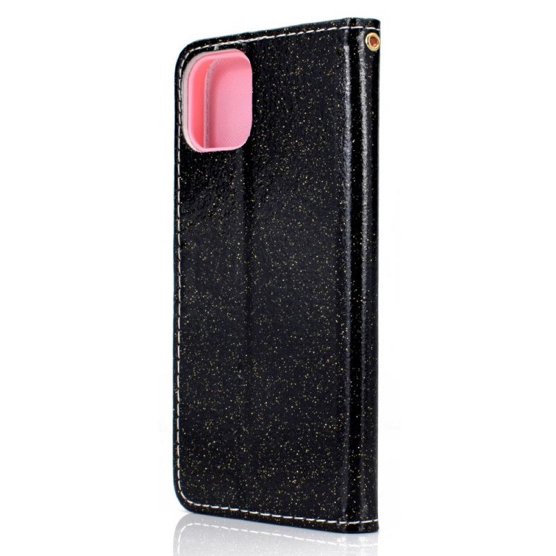 Leren Hoesje iPhone 12 Pro Max Rood Zwart Pailletten