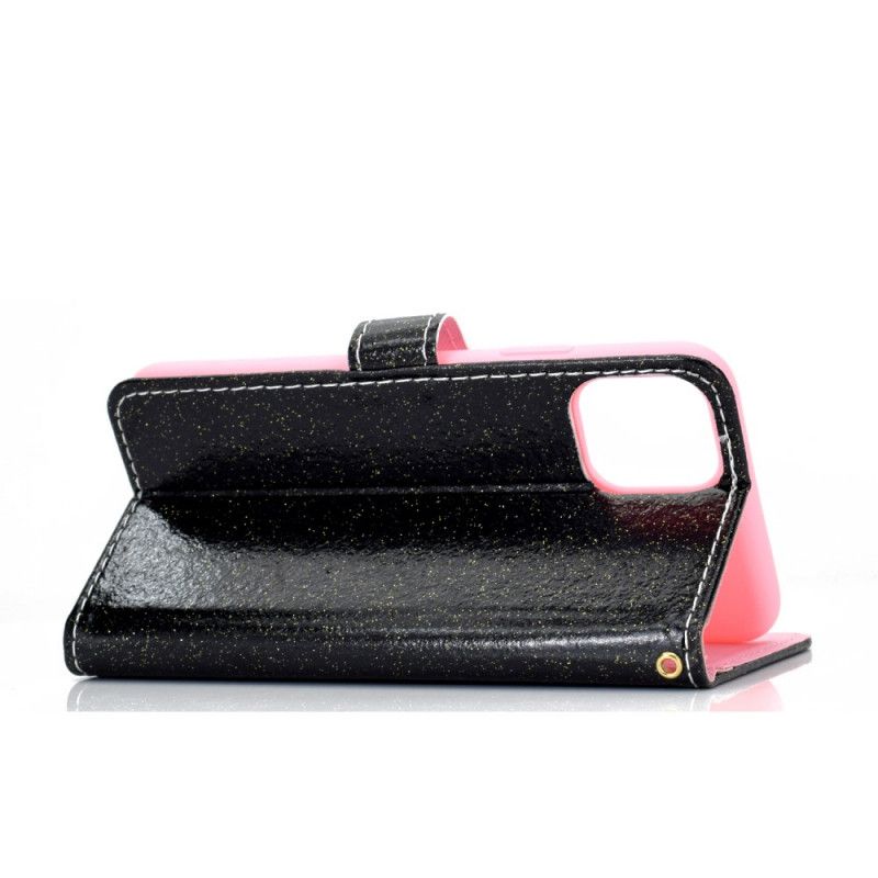 Leren Hoesje iPhone 12 Pro Max Rood Zwart Pailletten