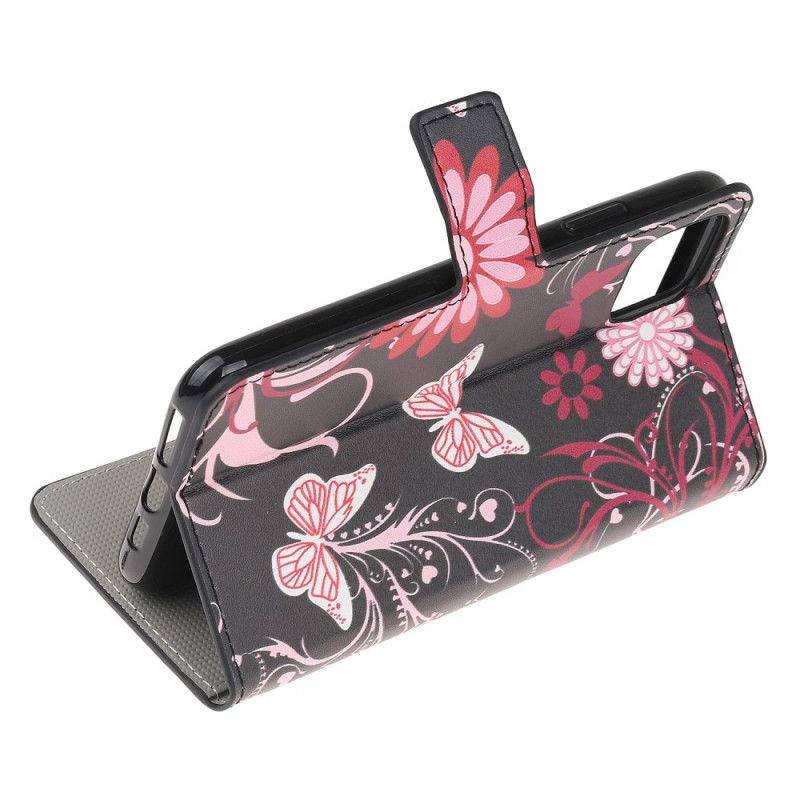 Leren Hoesje iPhone 12 Pro Max Wit Zwart Krankzinnige Vlinders