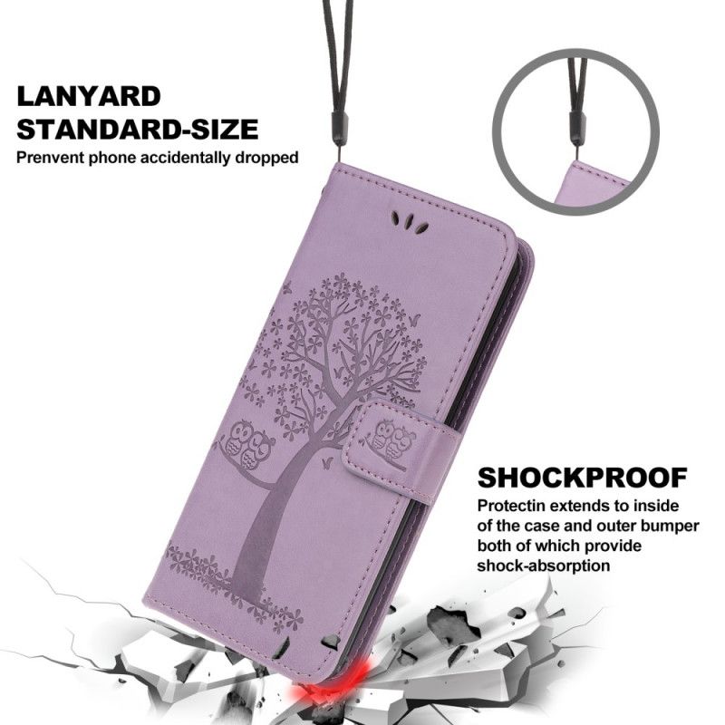 Leren Hoesje voor iPhone 12 Pro Max Grijs Zwart Boom En String Uilen