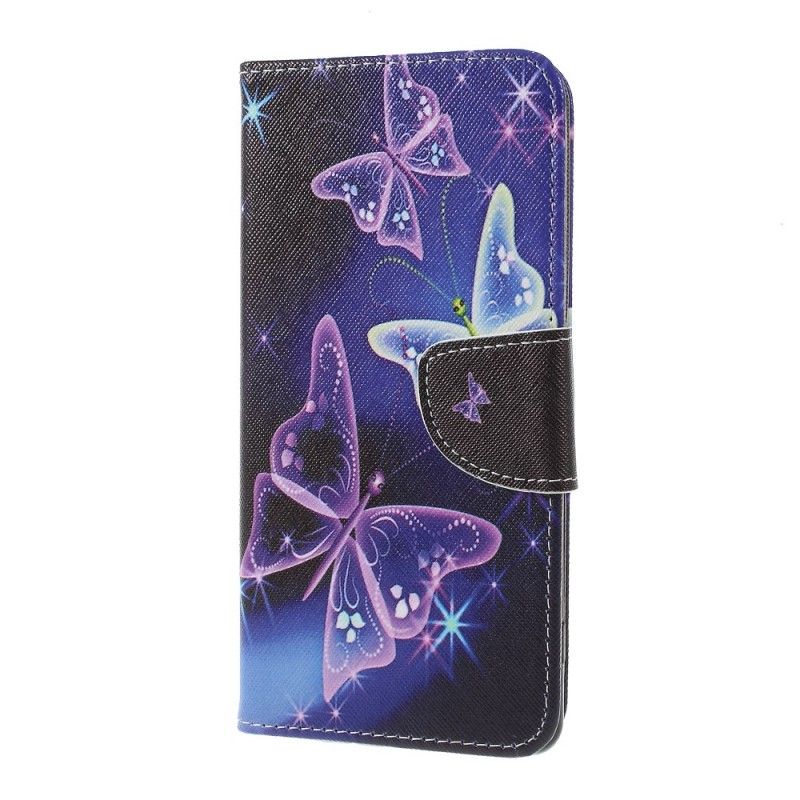 Cover Folio-hoesje Sony Xperia XZ3 Lichtblauw Zwart Telefoonhoesje Kleurrijke Vlinder