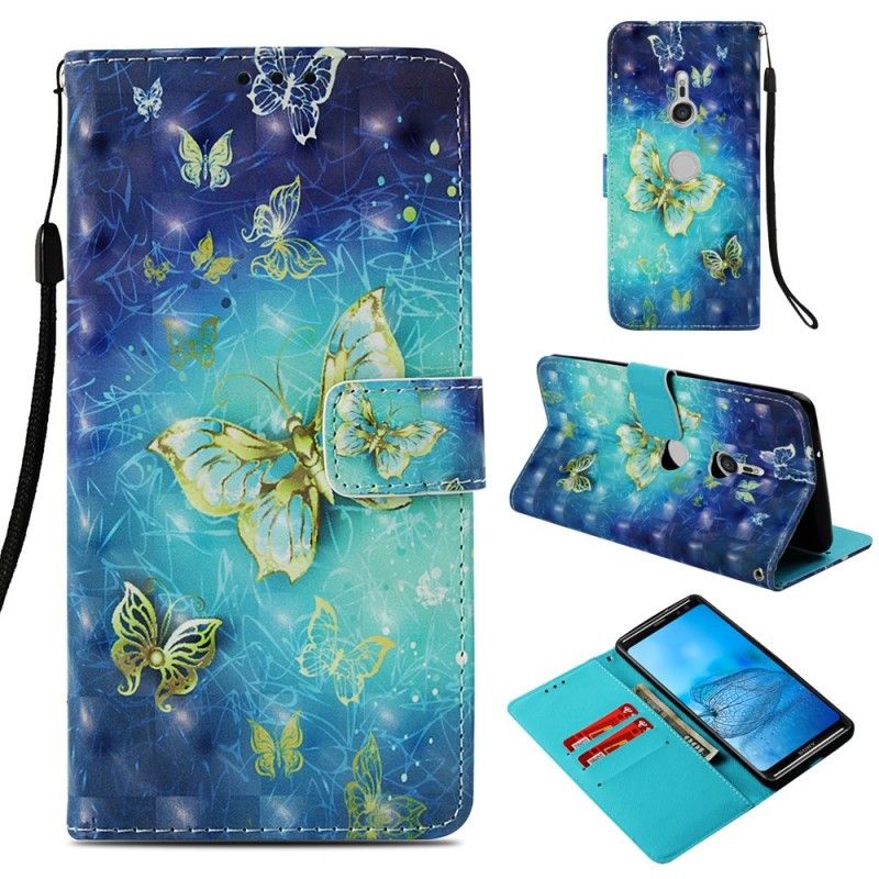 Cover Folio-hoesje Sony Xperia XZ3 Telefoonhoesje 3D Gouden Vlinders