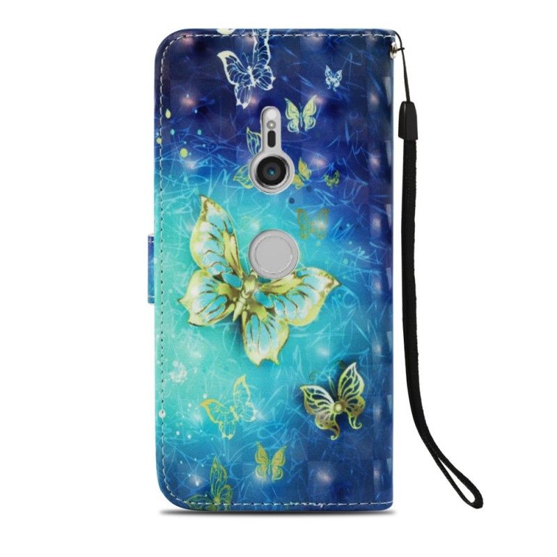 Cover Folio-hoesje Sony Xperia XZ3 Telefoonhoesje 3D Gouden Vlinders