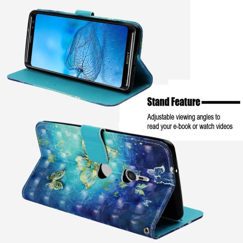 Cover Folio-hoesje Sony Xperia XZ3 Telefoonhoesje 3D Gouden Vlinders