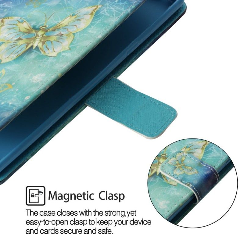 Cover Folio-hoesje Sony Xperia XZ3 Telefoonhoesje 3D Gouden Vlinders