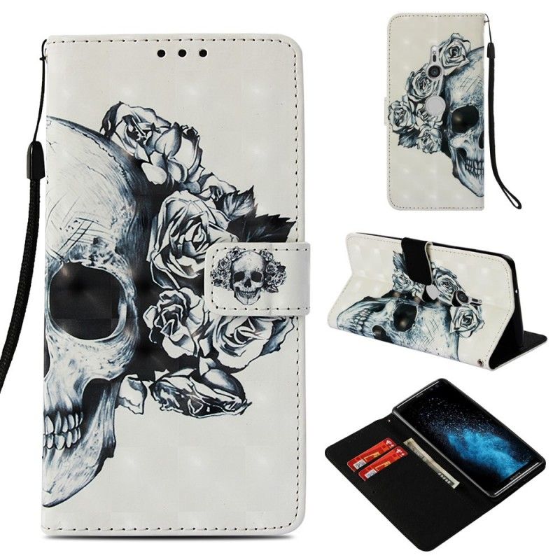 Cover Folio-hoesje Sony Xperia XZ3 Telefoonhoesje Gebloemde Schedel