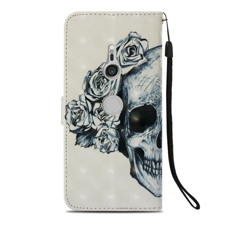Cover Folio-hoesje Sony Xperia XZ3 Telefoonhoesje Gebloemde Schedel