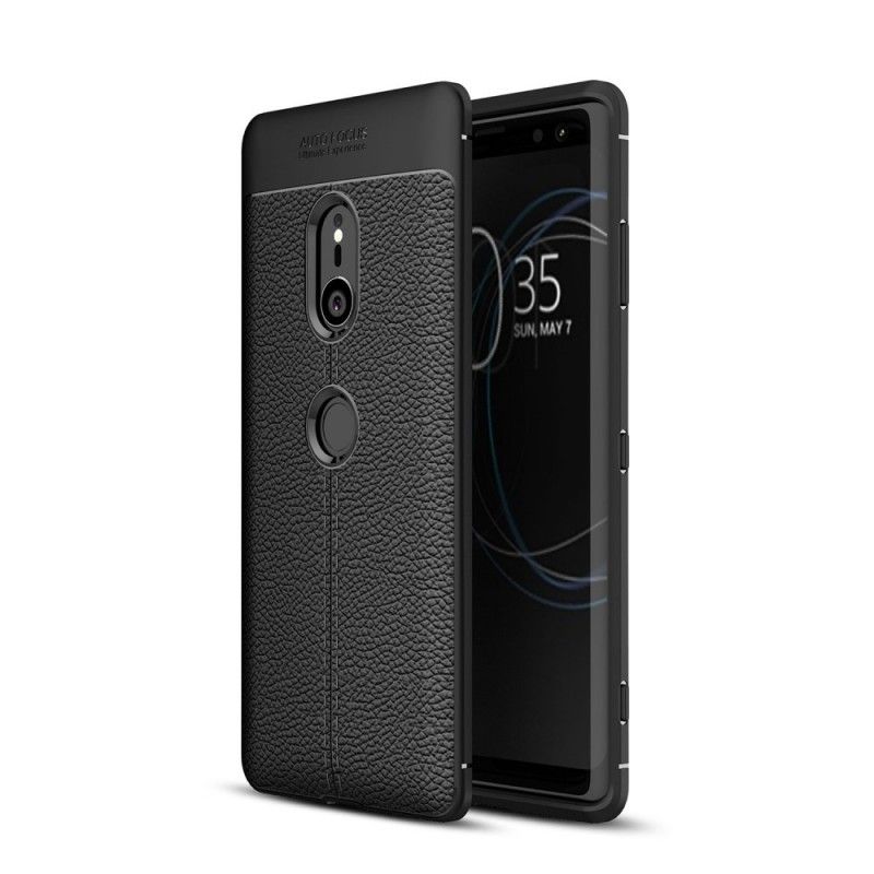 Hoesje voor Sony Xperia XZ3 Grijs Zwart Dubbellijns Lychee Leereffect