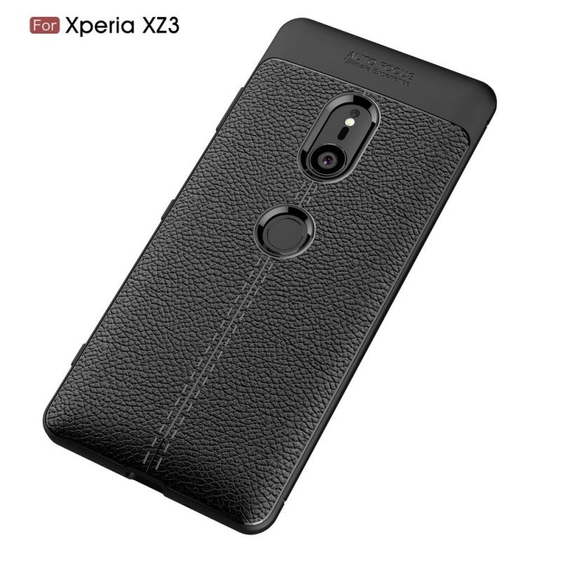 Hoesje voor Sony Xperia XZ3 Grijs Zwart Dubbellijns Lychee Leereffect