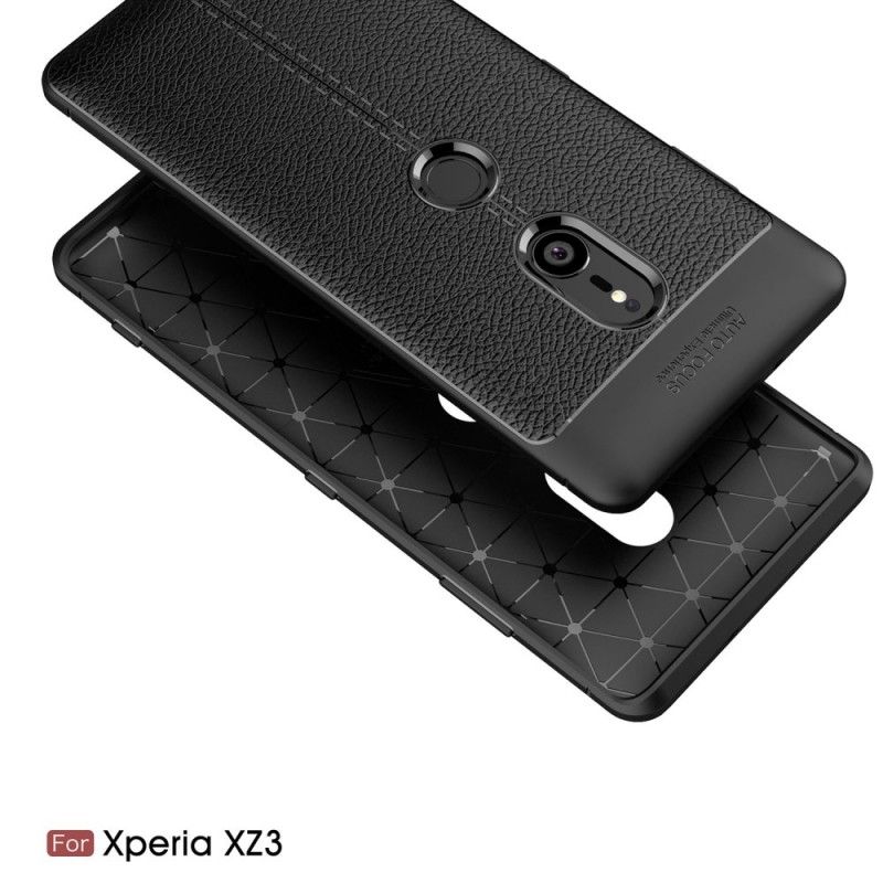 Hoesje voor Sony Xperia XZ3 Grijs Zwart Dubbellijns Lychee Leereffect