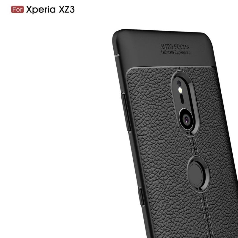 Hoesje voor Sony Xperia XZ3 Grijs Zwart Dubbellijns Lychee Leereffect