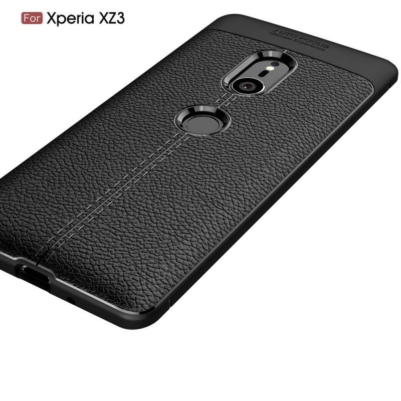Hoesje voor Sony Xperia XZ3 Grijs Zwart Dubbellijns Lychee Leereffect