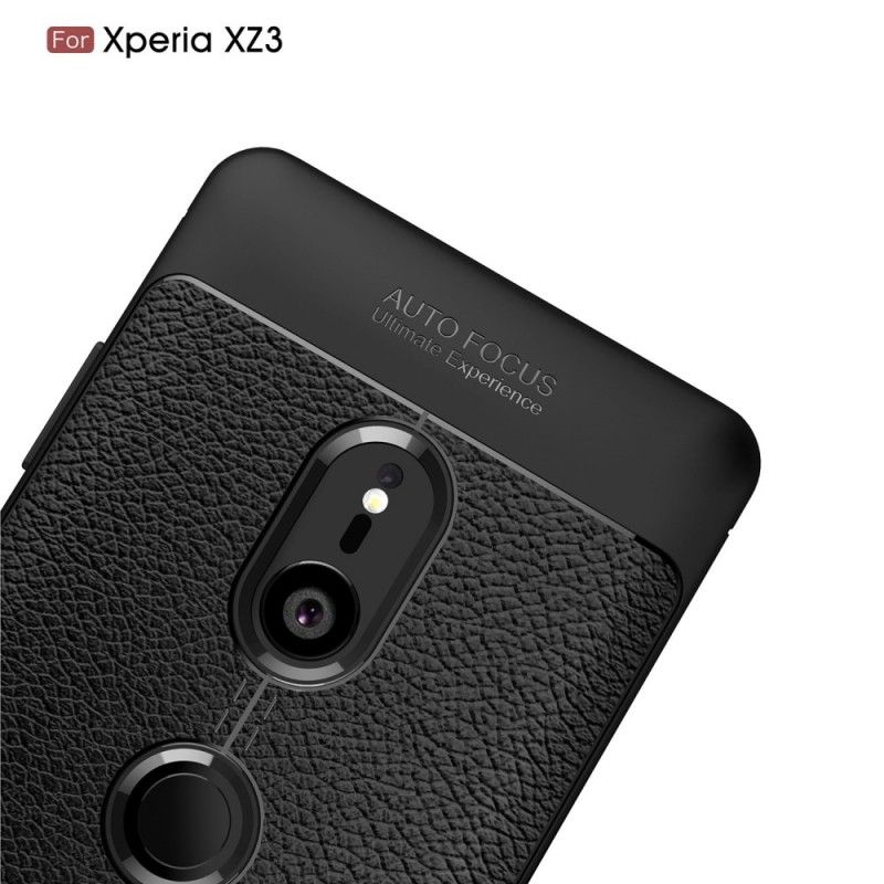 Hoesje voor Sony Xperia XZ3 Grijs Zwart Dubbellijns Lychee Leereffect