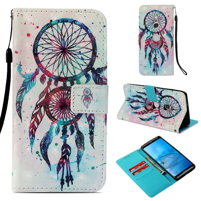 Leren Hoesje Sony Xperia XZ3 Lichtblauw Rood Aquarel Dromenvanger