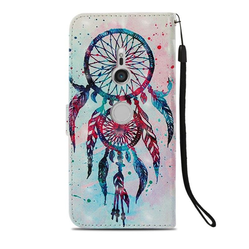 Leren Hoesje Sony Xperia XZ3 Lichtblauw Rood Aquarel Dromenvanger