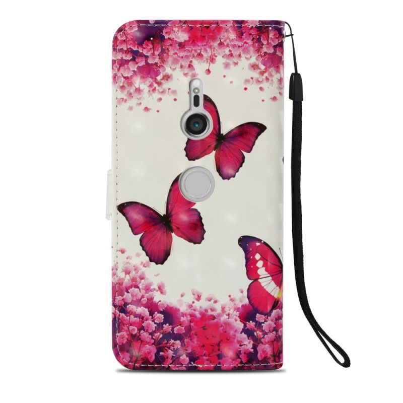 Leren Hoesje Sony Xperia XZ3 Telefoonhoesje 3D Rode Vlinders