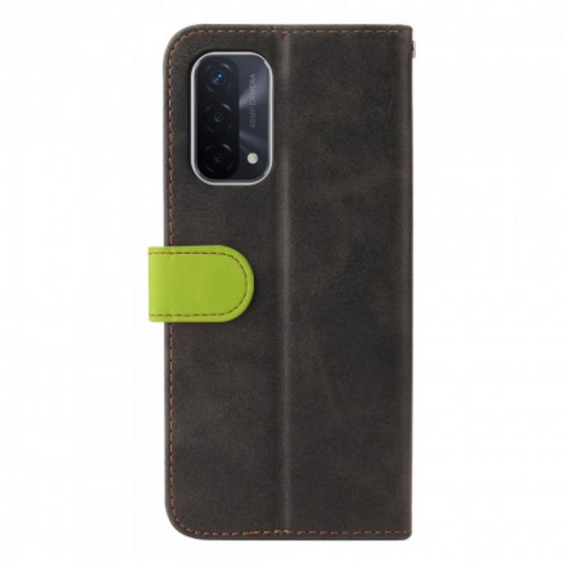 Flip Case Leren Oppo A54 5g / A74 5g Tweekleurig Gekleurd Kunstleer