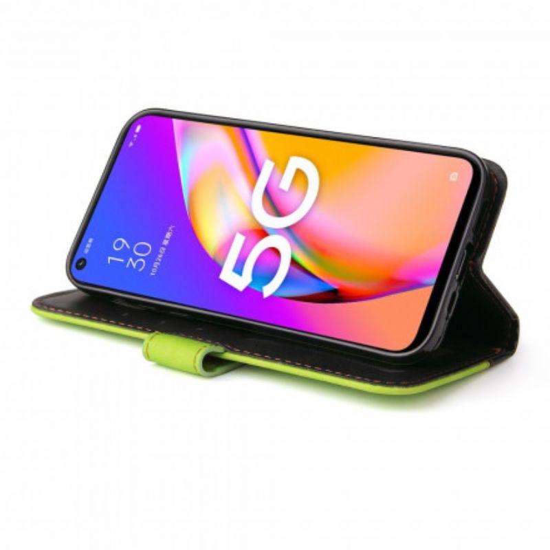 Flip Case Leren Oppo A54 5g / A74 5g Tweekleurig Gekleurd Kunstleer