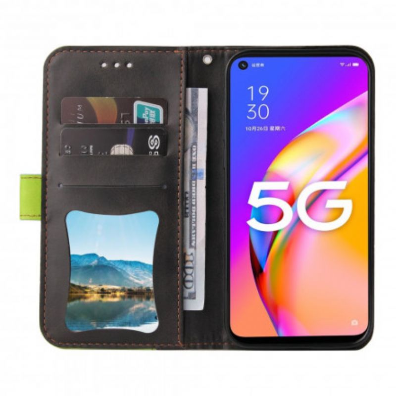 Flip Case Leren Oppo A54 5g / A74 5g Tweekleurig Gekleurd Kunstleer