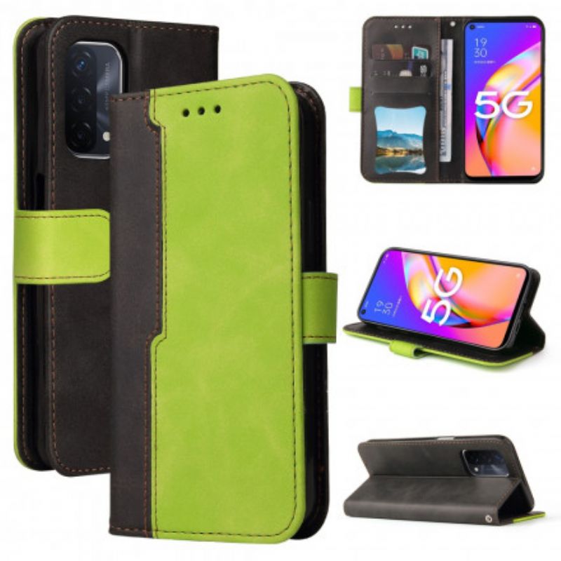 Flip Case Leren Oppo A54 5g / A74 5g Tweekleurig Gekleurd Kunstleer