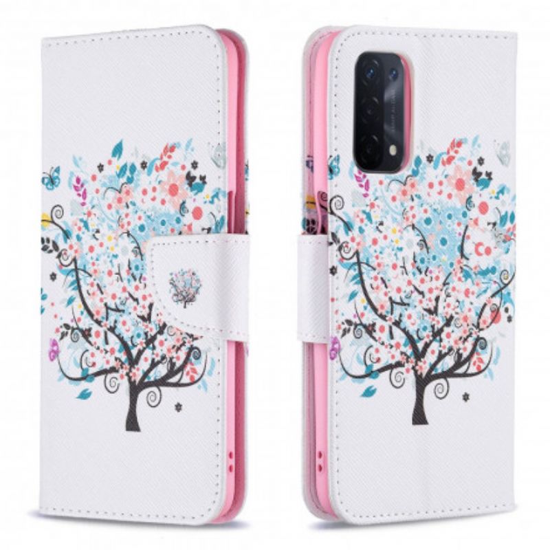 Leren Hoesje Oppo A54 5g / A74 5g Gebloemde Boom