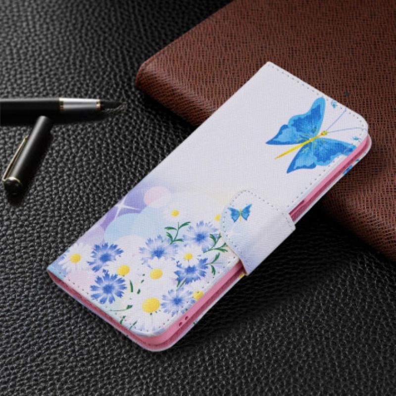 Leren Hoesje Oppo A54 5g / A74 5g Geschilderde Vlinders En Bloemen Bescherming Hoesje