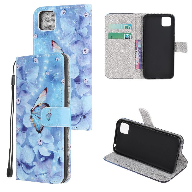 Cover Folio-hoesje Huawei Y5p Telefoonhoesje Diamanten Vlinders Met String